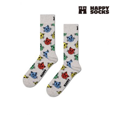【HAPPY SOCKS】Animals系列-繽紛貓貓頭潮襪（親子款）